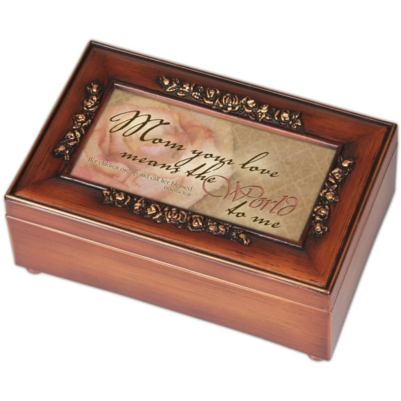 Mom Inspirational Decorative Woodgrain Rose Music Musical Jewelry Box Plays Amazing Grace