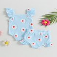 thumbnail image 4 of Summer Infant Baby Girl Jumpsuit Set Floral Print Flying Sleeve Rompers Casual Ruffle Shorts Outfit Clothes, 4 of 8