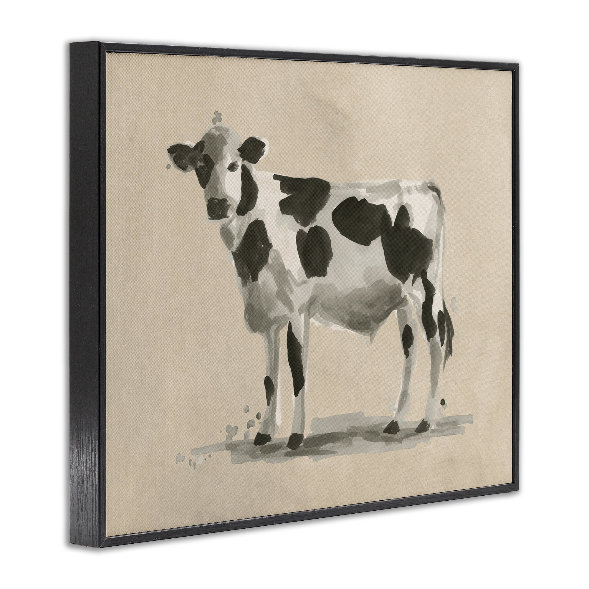 Stupell Industries Minimal Cow Painting Animals & Insects Painting Black Framed Art Print Wall Art, 30 x 24