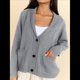 thumbnail image 5 of Cárdigan con Estampado de Bandera, Informal, Holgado, de Larga, con Cuello en V, Estilo Europeo y Americano, Cárdigan Grueso Gris XL, 5 of 8