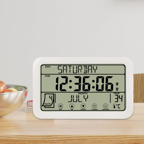 Reloj de pared digital Perfecl con alarma pantalla de temperatura y humedad calendario blanco