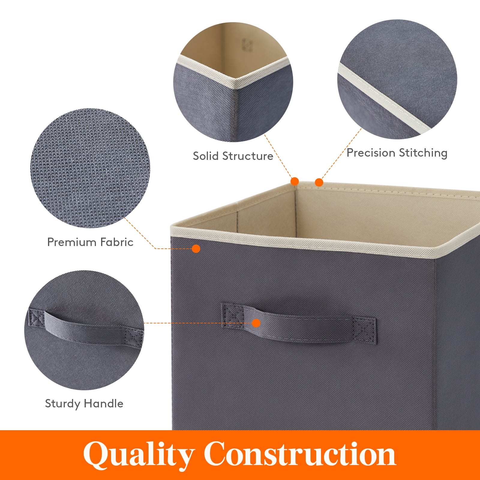13 Inch Cube Storage Bins, 10 Packs Collapsible Storage Cubes, Foldable Fabric Bins Multi-color Organizer Bins with Handles, Decorative Organizing Baskets for Shelves, Closet,Gray
