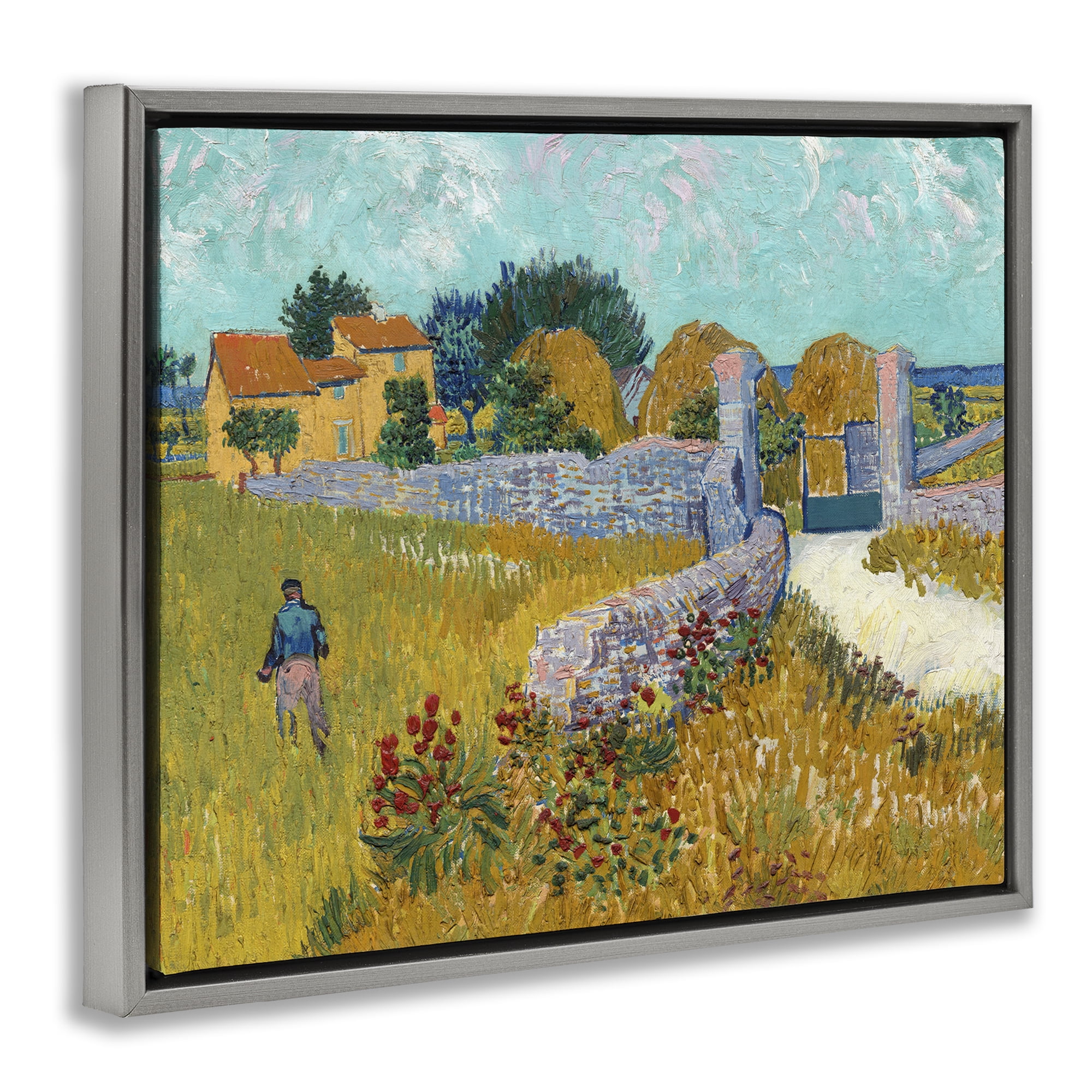 Stupell Industries Farmhouse In Provence Gray Framed Floater Canvas Wall Art, design by Vincent Van Gogh
