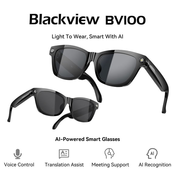Blackview AI Smart Glasses with Camera, 1080P HD Photo/Video Recording Glasses, Real-Time Translation, AI Voice Assistant, Chat GPT Free, Polarized Sunglasses Lenses for Men/Women
