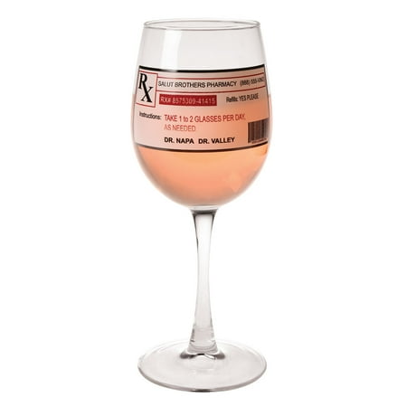 Gift Glass - White Wine Glass with Prescription Label - Fun Wine Gift - 11 oz.