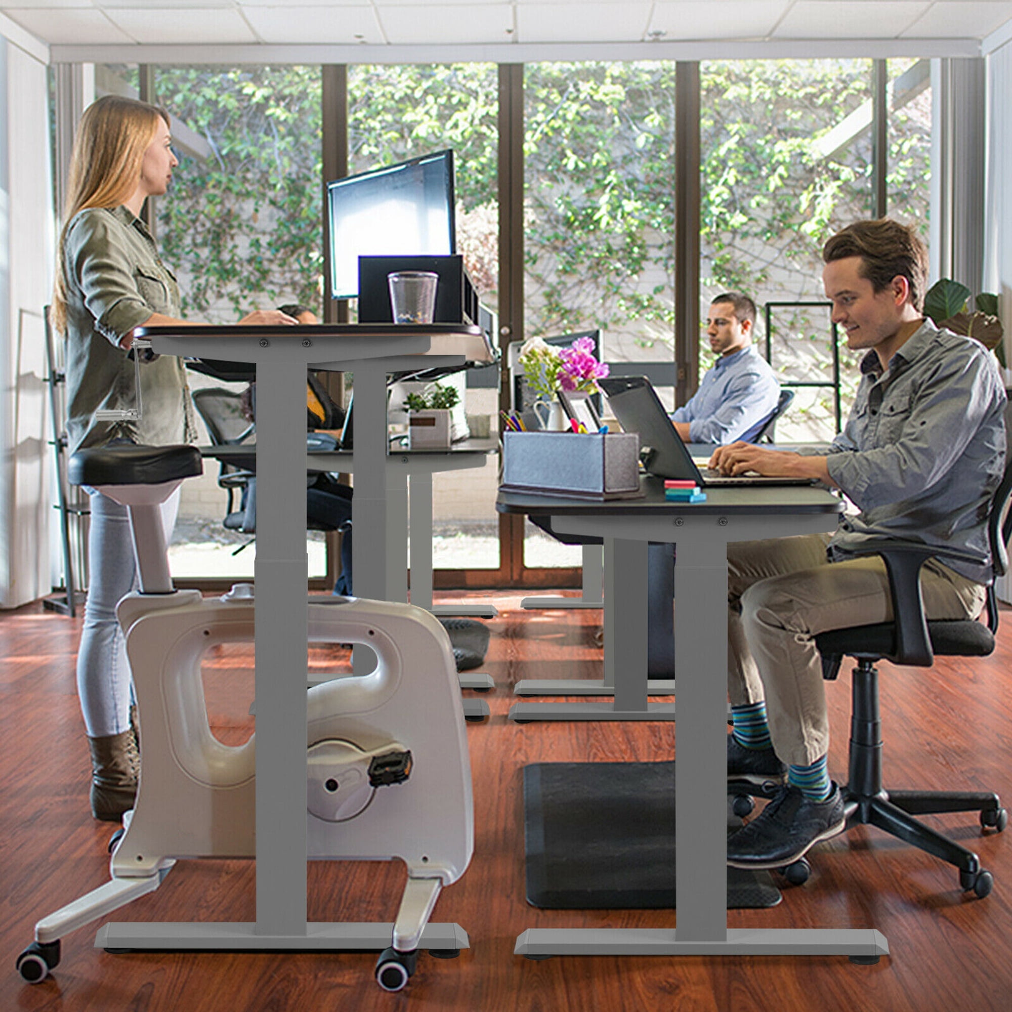 Gymax Height Adjustable Standing Base Hand Crank Sit to Stand Desk Frame Gray