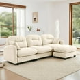 thumbnail image 4 of 107" L-Shaped Oversized Chenille Modular Sectional Sofa with 1 Ottoman, High-Density Foam Cushions, Tufted Pleated Cushion Backrest, Modern 3-Seater Couch with 2 Pillow, for Living Room, Beige, 4 of 7