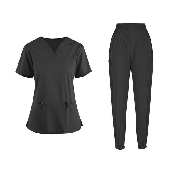 Scrubs Sets for Women Quick Dry Short Sleeve V-Neck Scrub Top & Jogger Pant Medical Uniform Scrub Sets with Pockets