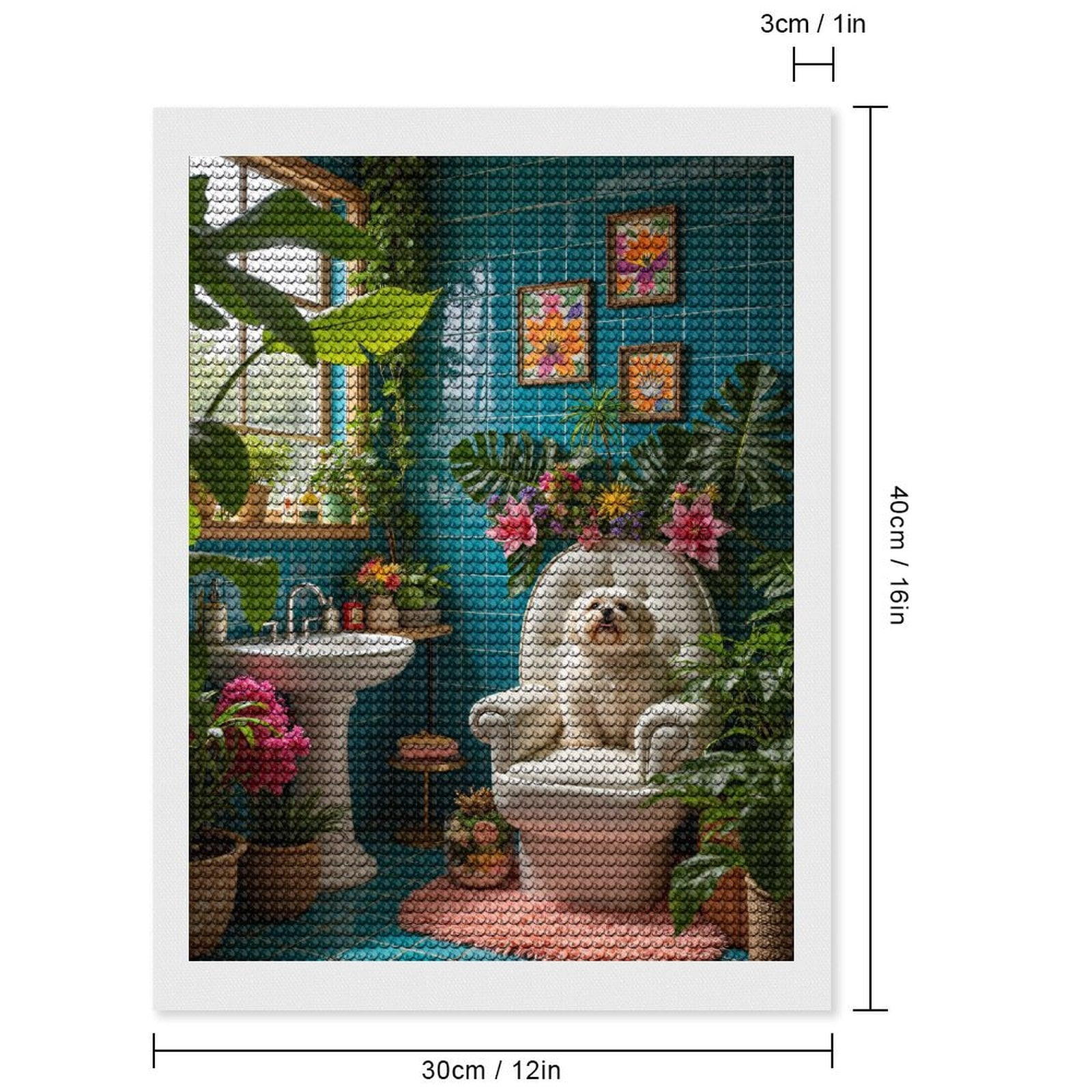 Diamond Art Kits for Adults, Dog In Floral Bathroom Decor 5D Diamond Painting Kits for Adults Beginners, DIY Full Drill Diamond Painting, Gem Art and Crafts 12x16