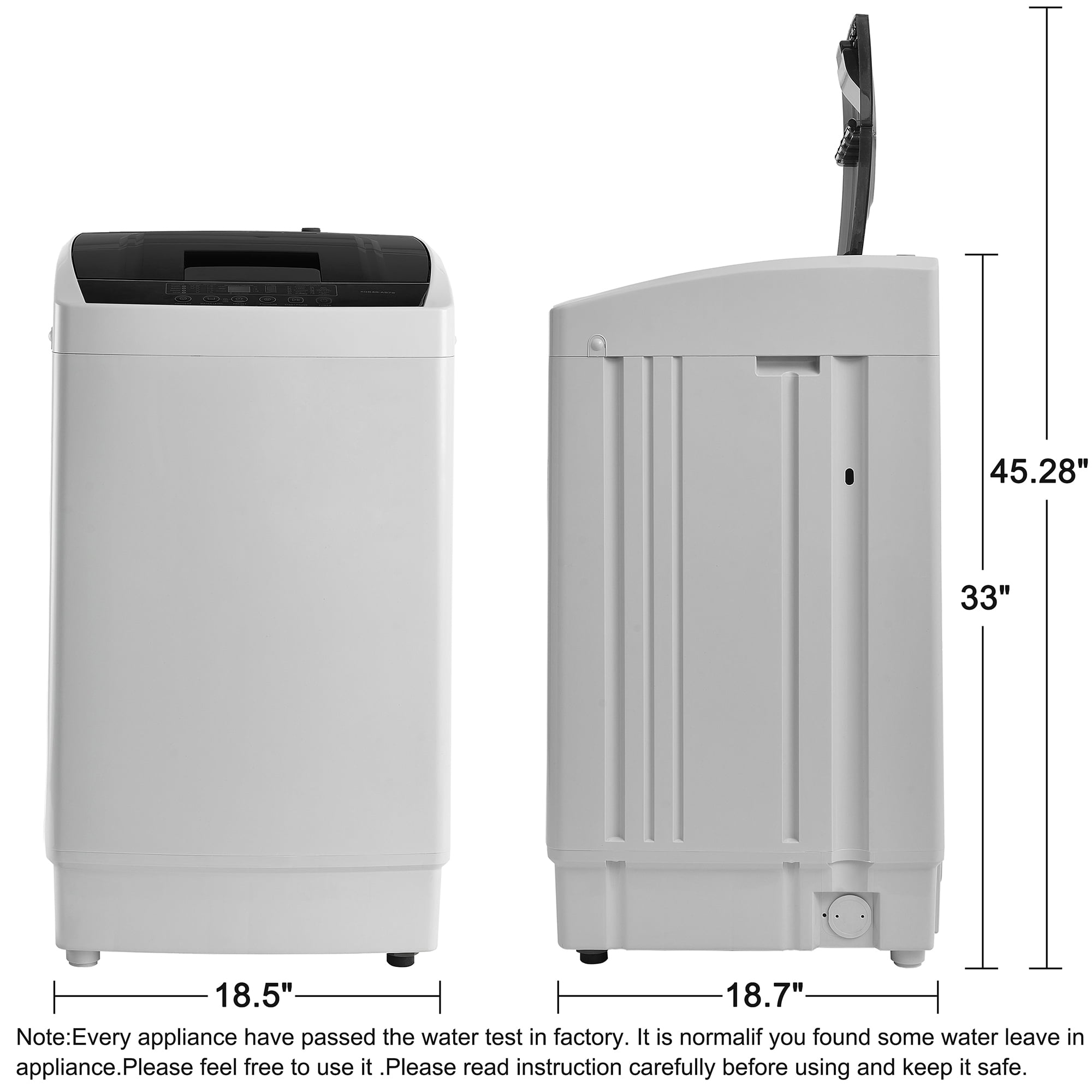 Top Loading Compact Fully Automatic Washing Machine, 1.24 Cu.ft, with LED Display, 8 Water Levels, 10 Wash Programs, Wash Schedule, Tub Air Dry, Tub Self Clean, Child Lock,Dorms, RVs, Camping