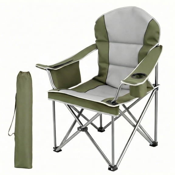 EDX Oversized Heavy Duty Folding Camping Chair, Padded High Back, Adjustable Lumbar Support, Extra Wide for Adults, 500 lbs Steel Frame, Portable Outdoor, Green