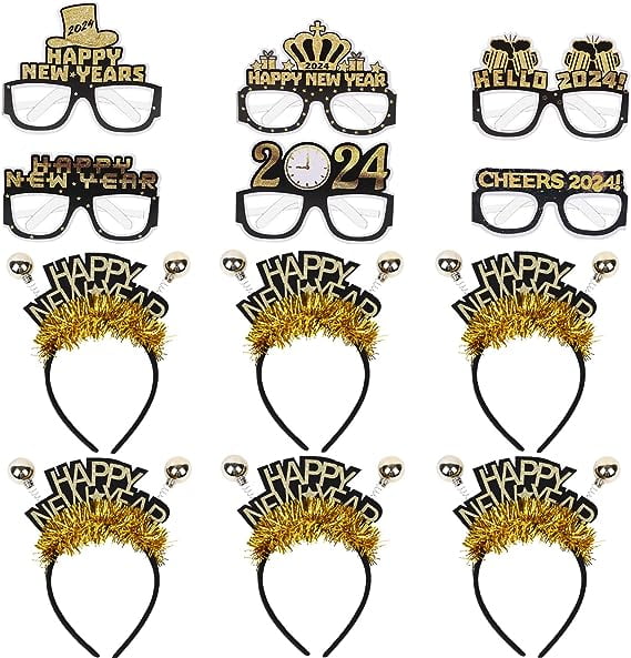 Happy New Year Eyeglasses Headband Set 2024 New Year Party Favors