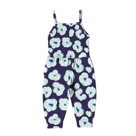 

Penkiiy Toddler Baby Girl Jumpsuits Cartoon Printing Strap Romper Pants With Pockets Newborn Baby 1-2 Years Blue 2023 Summer Deal
