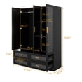 thumbnail image 3 of ModMakers 3-Door Wardrobe Armoire Closet, Modern Wood Wardrobe Storage Cabinet with Mirror & 4 Drawers, Black, 3 of 8