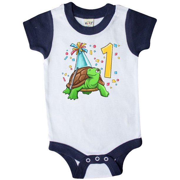 INKtastic - 1st Birthday Cute Turtle in Party Hat with Confetti Infant ...