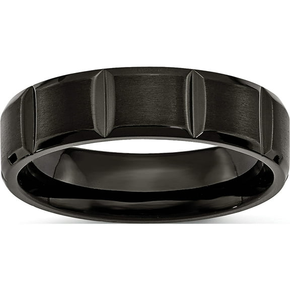 Titanium Grooved Black Ip-Plated 6mm Brushed And Polished Band (Size 6) Made In China tb355-6