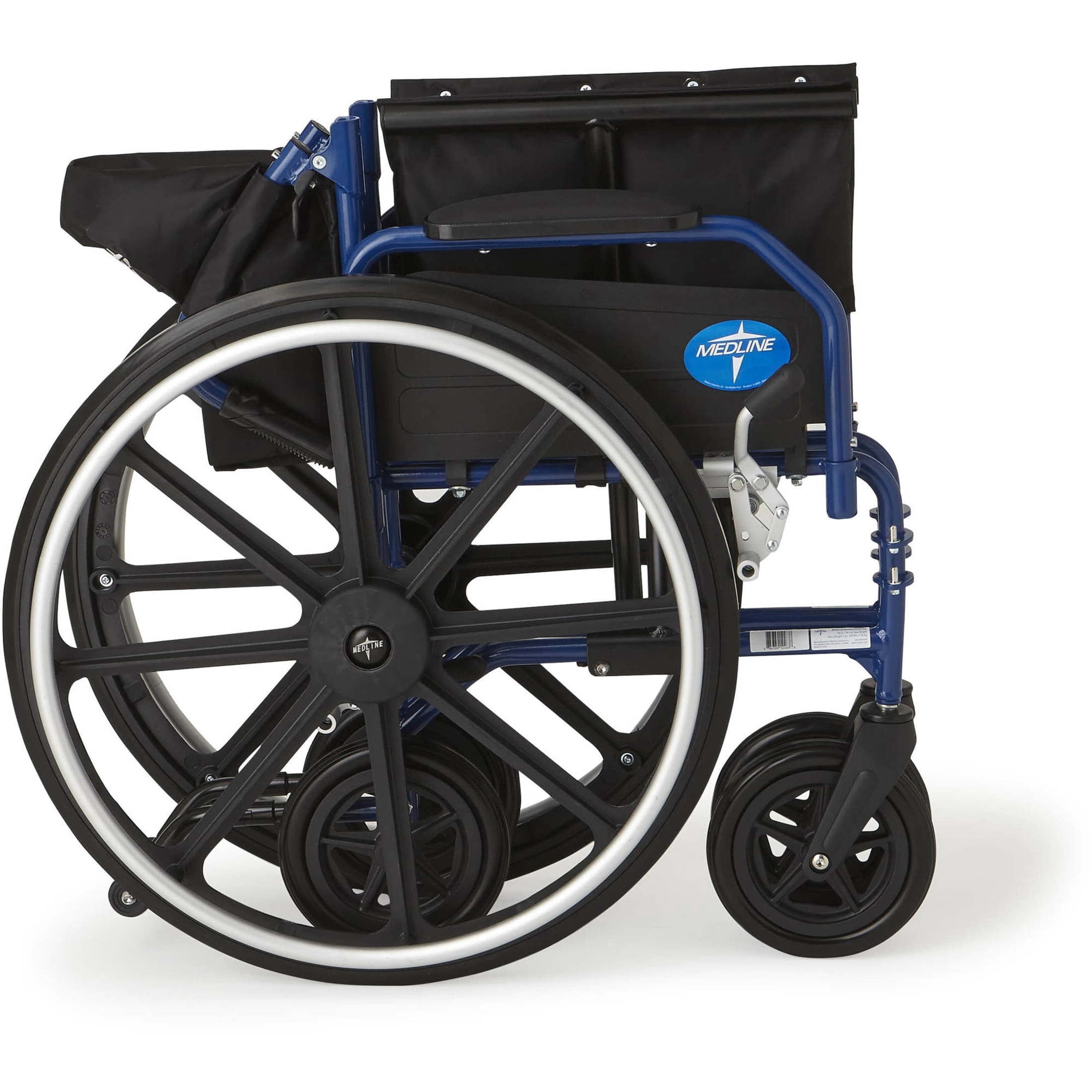 Medline Hybrid 2 Wheelchair and Transport Chair, Swing Away Footrests and Removable Desk-Length Arms, 300 lb Weight Capacity, Blue Frame