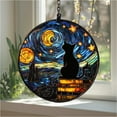 thumbnail image 2 of Starry Night Cat Round Stained Glass Suncatcher – Celestial Window Hanging Decor – Gift for Art Lovers, Cat Moms, and Star Gazers, 2 of 3