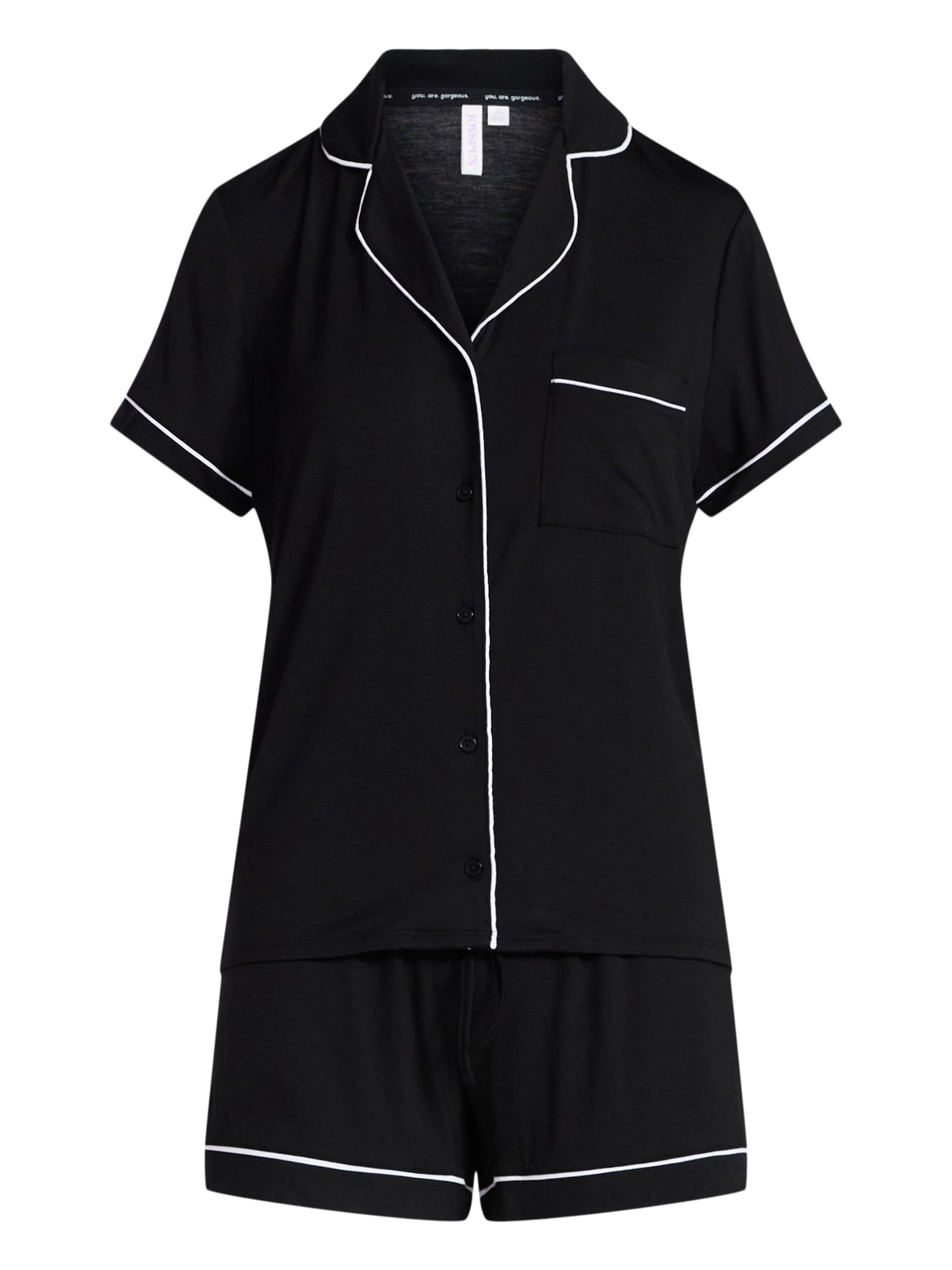 Joyspun Women’s Sleep Modal Short Sleeve Notch Top and Shorts Pajama Set, Size XS-XL, 2X-3X