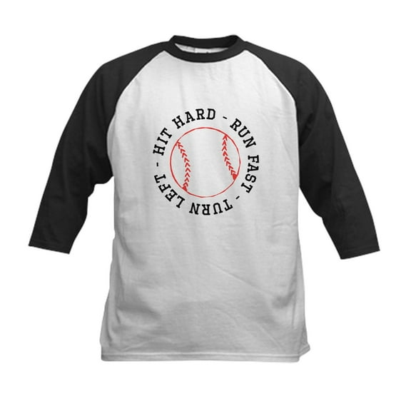 CafePress - Hit Hard Run Fast Turn Left Baseball Jersey - Kids Cotton Baseball Jersey, 3/4 Sleeve Shirt