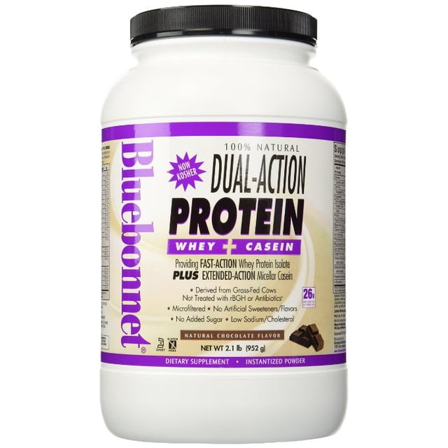 Bluebonnet 100% Natural Dual Action Protein Powder Natural Chocolate Flavor 2.1 Lbs Pdr