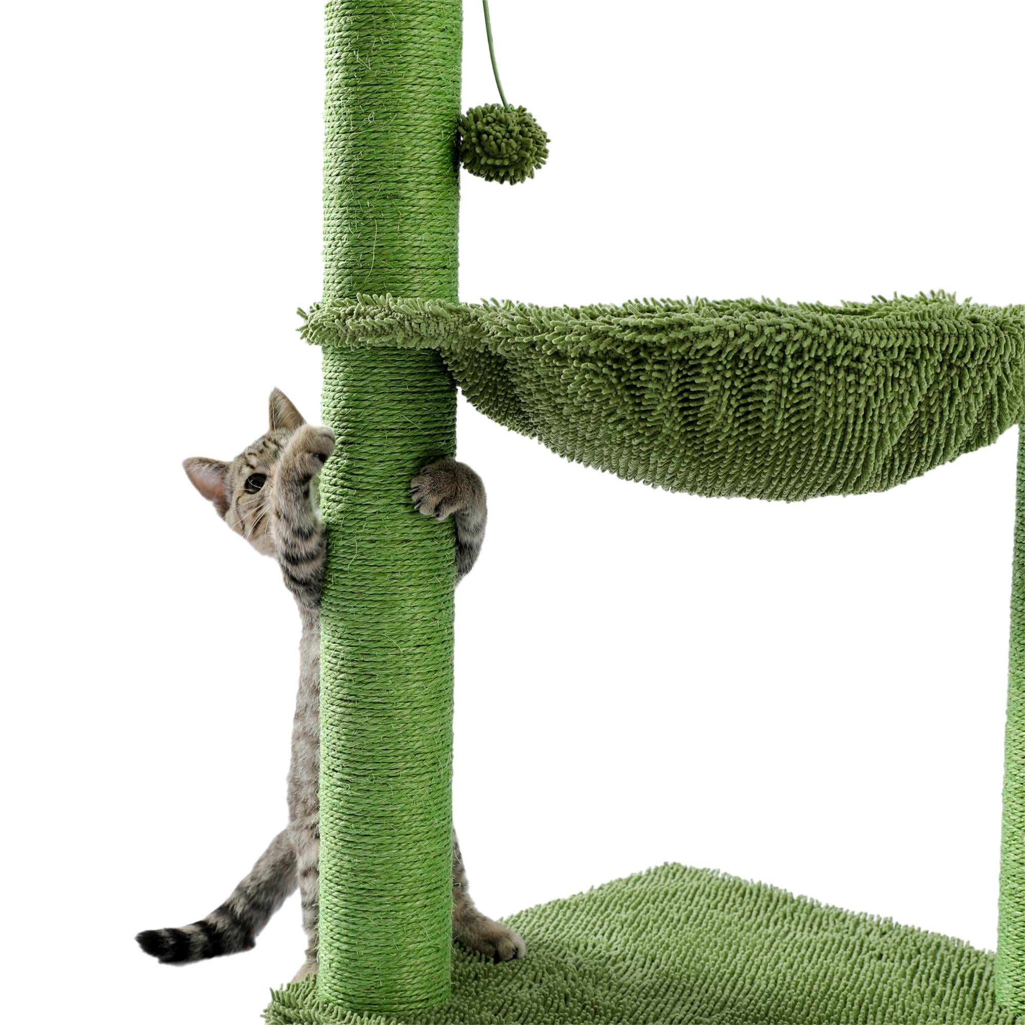Kadyn 37" Cactus Cat Tree Tower for Indoor Cats Tower Kittens Climbing Stand for Indoor, Full Wrapped Sisal Scratching Post for Cats, Green