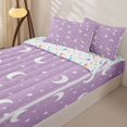 thumbnail image 3 of Manfei Dreamy Cartoon Moon Zipper Full Size Comforter Sets with Fitted Sheet and 2 Pillowcases,Cute Starry Sky Zipper Bedding Set,Lavender White,Colorful Stars Reversible,4pcs, 3 of 8