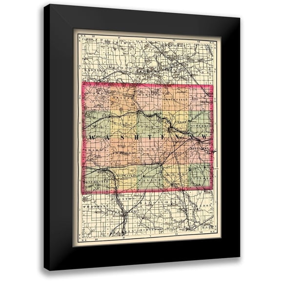 Walling 11x14 Black Modern Framed Museum Art Print Titled - Washtenaw Michigan - Walling 1873