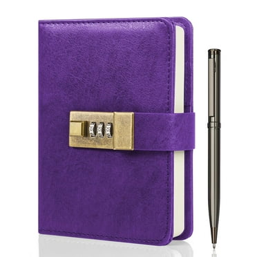 WEMATE Journal with Lock, Diary with Lock, Password Notebook, Pen & Gift Box, 4.3*6.3inch,Purple