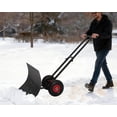 thumbnail image 2 of Pelle Pousse-Neige en Métal Robuste de 29 Pouces avec Roues - Poignée Ergonomique Ajustable, Lame en Acier Inclinée et Grandes Roues en Caoutchouc Tout-Terrain - Déneigement Sans Effort pour Entrée et Trottoir, 2 of 8