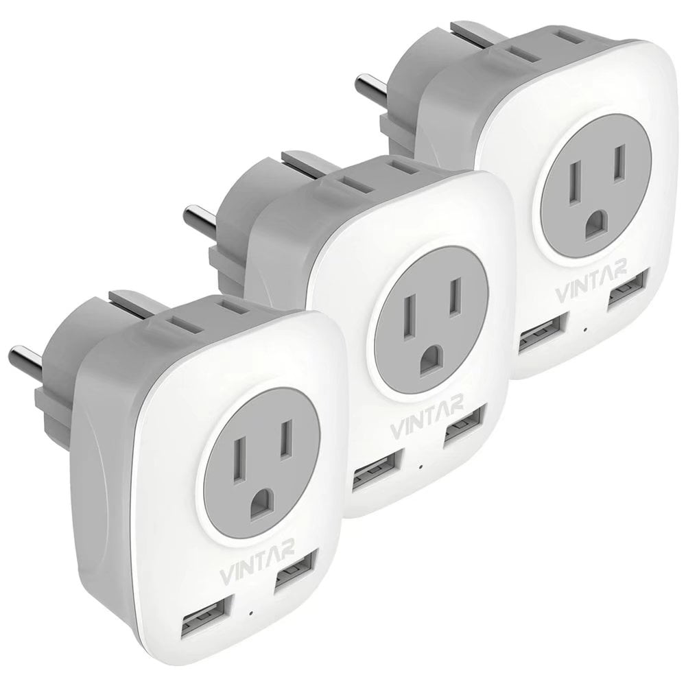 VINTAR European Plug Travel Adapter,International Power Plug with 2 USB