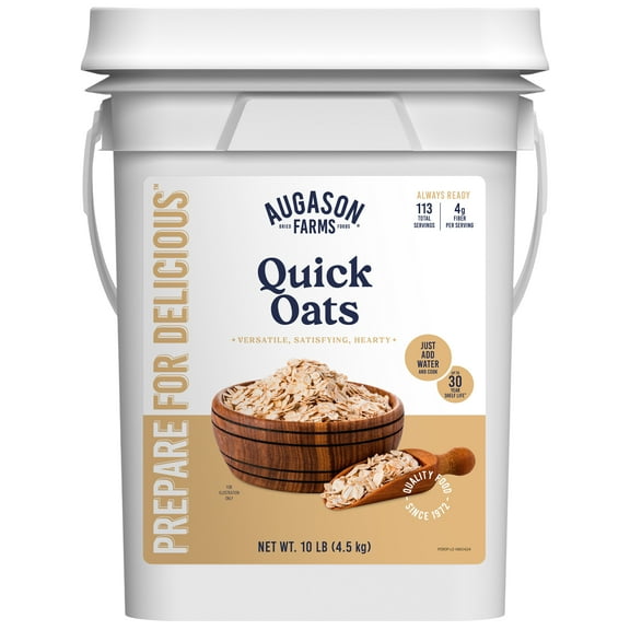 Augason Farms Quick Oats 4 Gallon Pail, Bulk Food Storage, Emergency Food Supply, Everyday Meals, 113 Servings