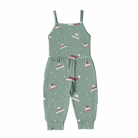 

Baby Romper Sleeveless Shirt Clearance Sale Christmas Toddler Baby Girl Jumpsuits Cartoon Printing Strap Romper Pants With Pockets Green 4-5 Years