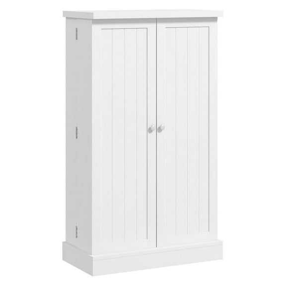 Kitchen Pantry Cabinet, White Freestanding Food Storage Organizer with 5 Shelves & 12 Spice Rack