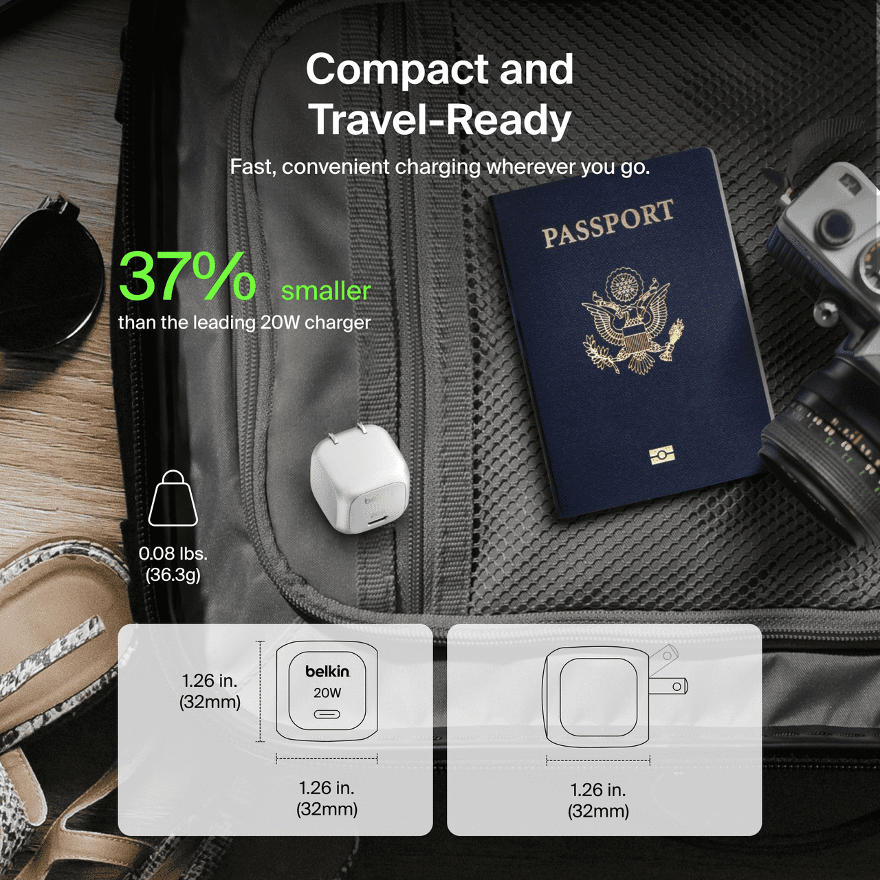 Belkin Compact Wall Charger 20W, USB-C Power Delivery Fast Charging for Apple iPhone 16, 15, 14, 13, Plus, Pro, Pro Max, Samsung Galaxy S25, Galaxy S24, Google Pixel 9, iPad, AirPods, & More - Gray