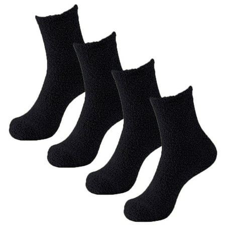 LMTODLFG White Knee High Socks 2 Pairs Fuzzy Socks Cozy Slipper Fluffy Socks Casual Socks for Men Winter Warm Soft Cabin Stocking Comfy Sleep Socks No Show Socks Black