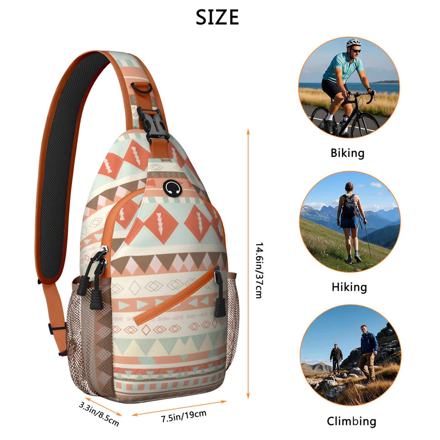 Natural Floral Crossbody Sling Bag Lightweight Chest Bag for Biking Boho Style & Travel-Ready