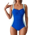 thumbnail image 2 of Women's One Piece Swimsuit Solid Color with Removable Bra Pads No Underwire Bikini Style for Beach Vacation,Royal Blue,L, 2 of 8