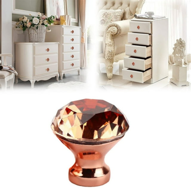 1 10 Pcs Boutons de Tiroir d'Armoire de Porte en Verre Cristal Diamant Transparent Poignées Poignées Poignées en Verre Cristal Diamant Poignée de Tiroir Meubles Garde-Robe Quincaillerie de Porte Poignée Trou Unique Circulaire Rose