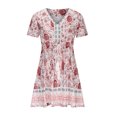 thumbnail image 4 of Boho Dresses for Women Vintage Ethnic Print Dress Petal Short Sleeve V Neck Dress Drawstring Waist Ruffle Hem Dress, 4 of 6