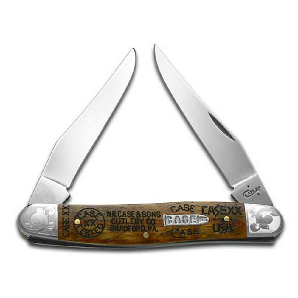 Case xx Tang Stamps Curly Oak Wood Scrolled Muskrat Stainless Pocket