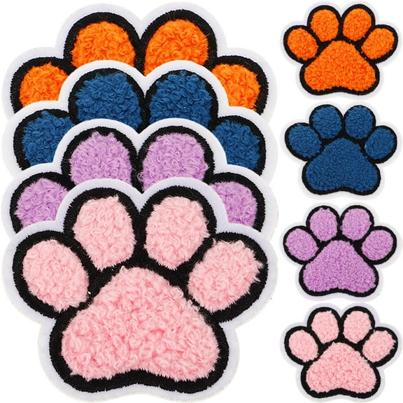 FELTECHELECTR 8Pcs Paw Print Embroidery Patches Assorted Color Paw Shape Chenille for Diy Lovers Home Use