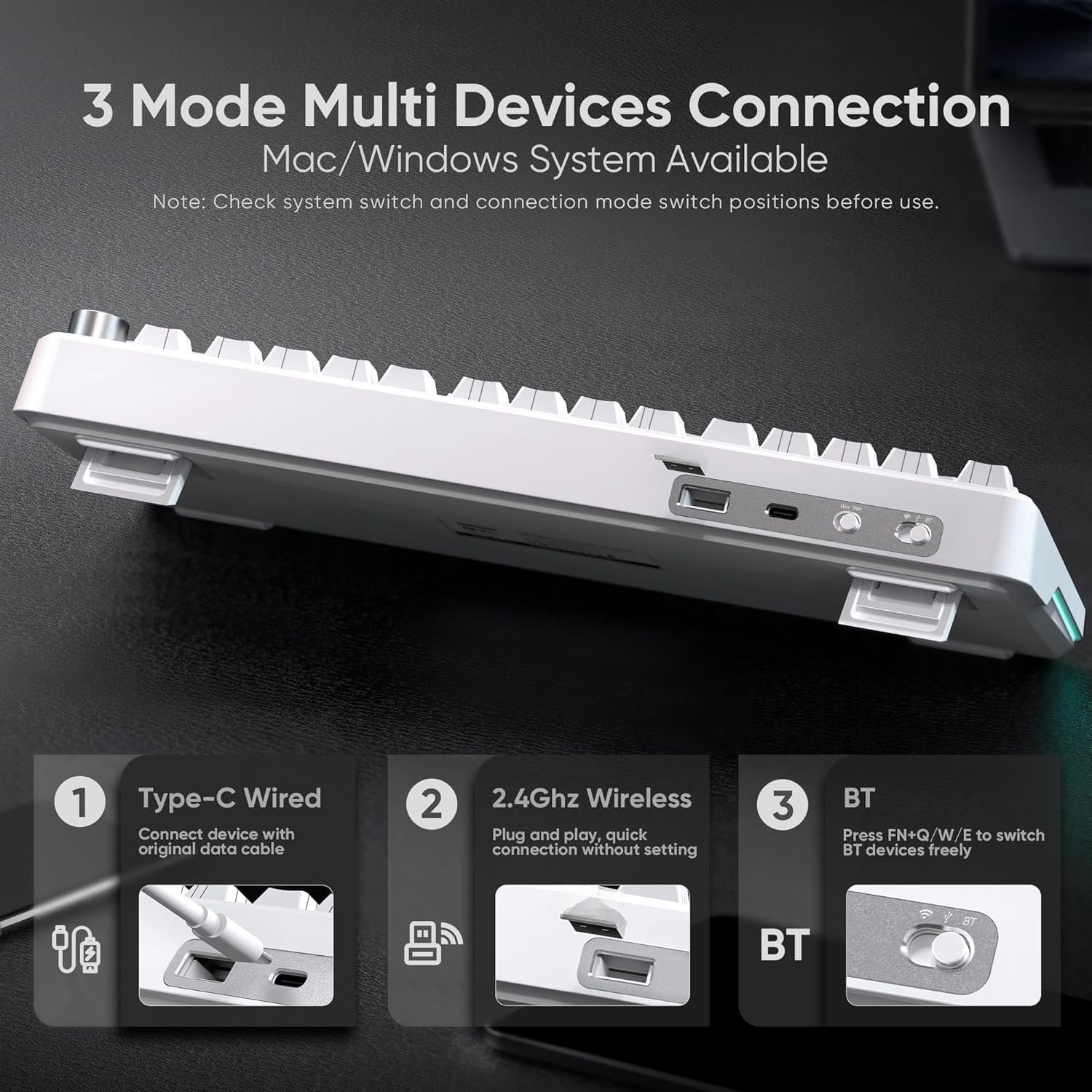 K75 Mechanical Keyboard, CNC Knob, Tri-Mode BT5.0/2.4GHz/USB-C Hot Swappable Custom, Pre-lubed Linear Coconut Switches, Gasket Structure, RGB Gaming Keyboard, White Contour Lines