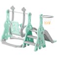 thumbnail image 3 of 3 in 1 Toddler Slide and Swing Set, Kids Slide Set with Swing and Basketball Hoops, Green, 3 of 9