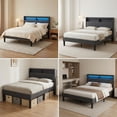 thumbnail image 3 of Lofka Queen Size Bed Frame with Lighted Storage Headboard for Bedroom, Dark Gray Finish, 3 of 13