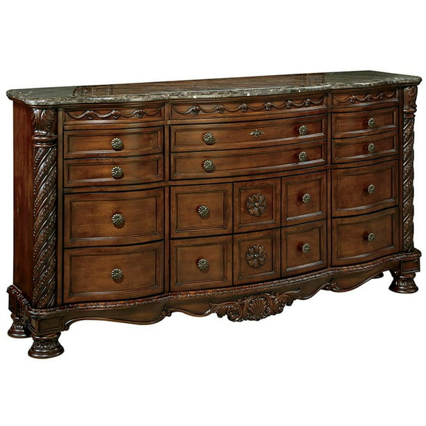Ashley Furniture North Shore 9 Drawer Marble Top Dresser In Dark Brown Walmart Com Walmart Com