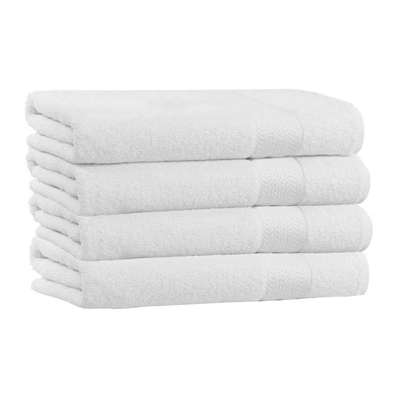 100% Cotton 4-Pack Bath Towel Sets - Extra Plush & Absorbent White Bath Towels - 54" x 27" (White)