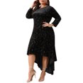 thumbnail image 2 of DARING DIVA Plus Size Mermaid High Low Hem Maxi Velvet Dress 1X Black, 2 of 6