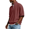 thumbnail image 4 of Qwertyu Short Sleeve Golf Shirts for Men Waffle Knit Oversized Quarter Zip Stand Collar T Shirt Casual Solid Big and Tall Tee Tops Wine 4XL, 4 of 7