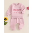thumbnail image 3 of Nygoyerh Newborn Girls Outfit Letter Print Long Sleeve Round Neck Sweatshirt Drawstring Pocket Long Pants 2PCS Set Fall Cute Infant Clothing for 1M 3M 6M 12M 18M, 3 of 8